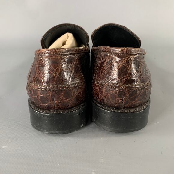 SALVATORE FERRAGAMO Size 8.5 Brown Embossed Leather Slip On Loafers main image 7